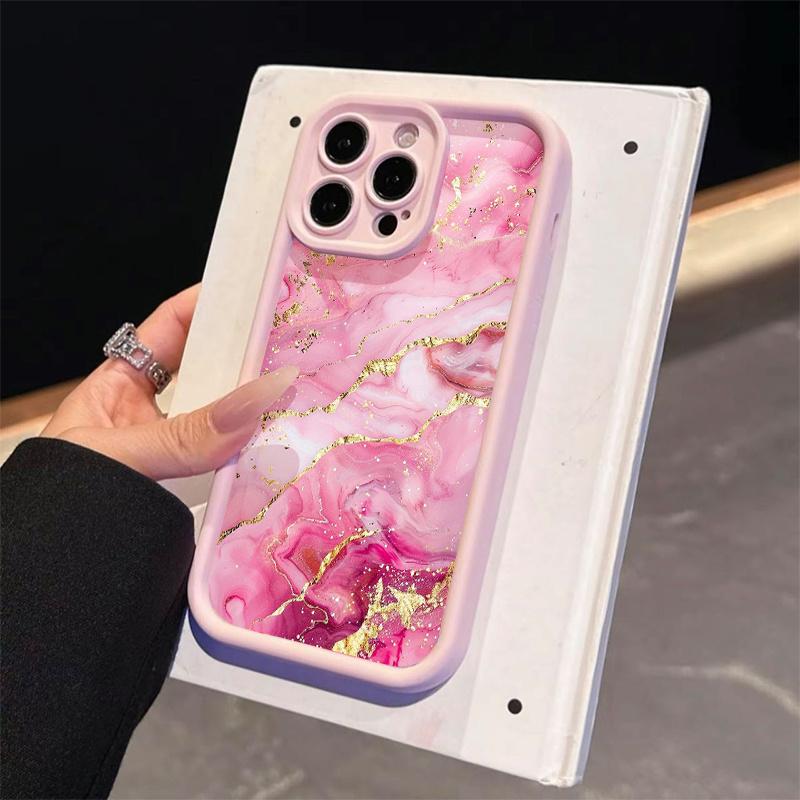 Phone Case - 1pc High-End Pink Marble Matte Soft Phone Case Compatible with iPhone 17 E Air Pro ProMax iPhone16 15 14 Plus 13 12 Mini 11 X XS XR