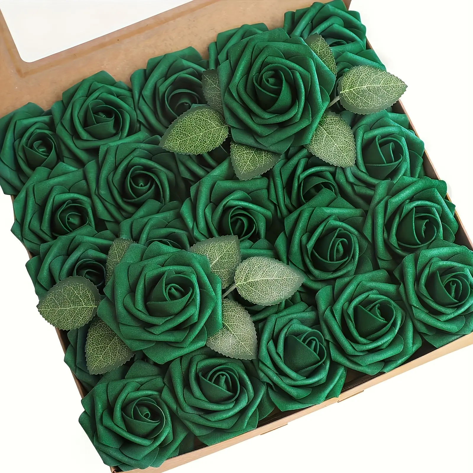 25pcs Peacock Green Foam Fake Roses with Stems, Real-Looking Artificial Decorative Flowers for DIY Projects, Wedding Bouquets, Home Decor