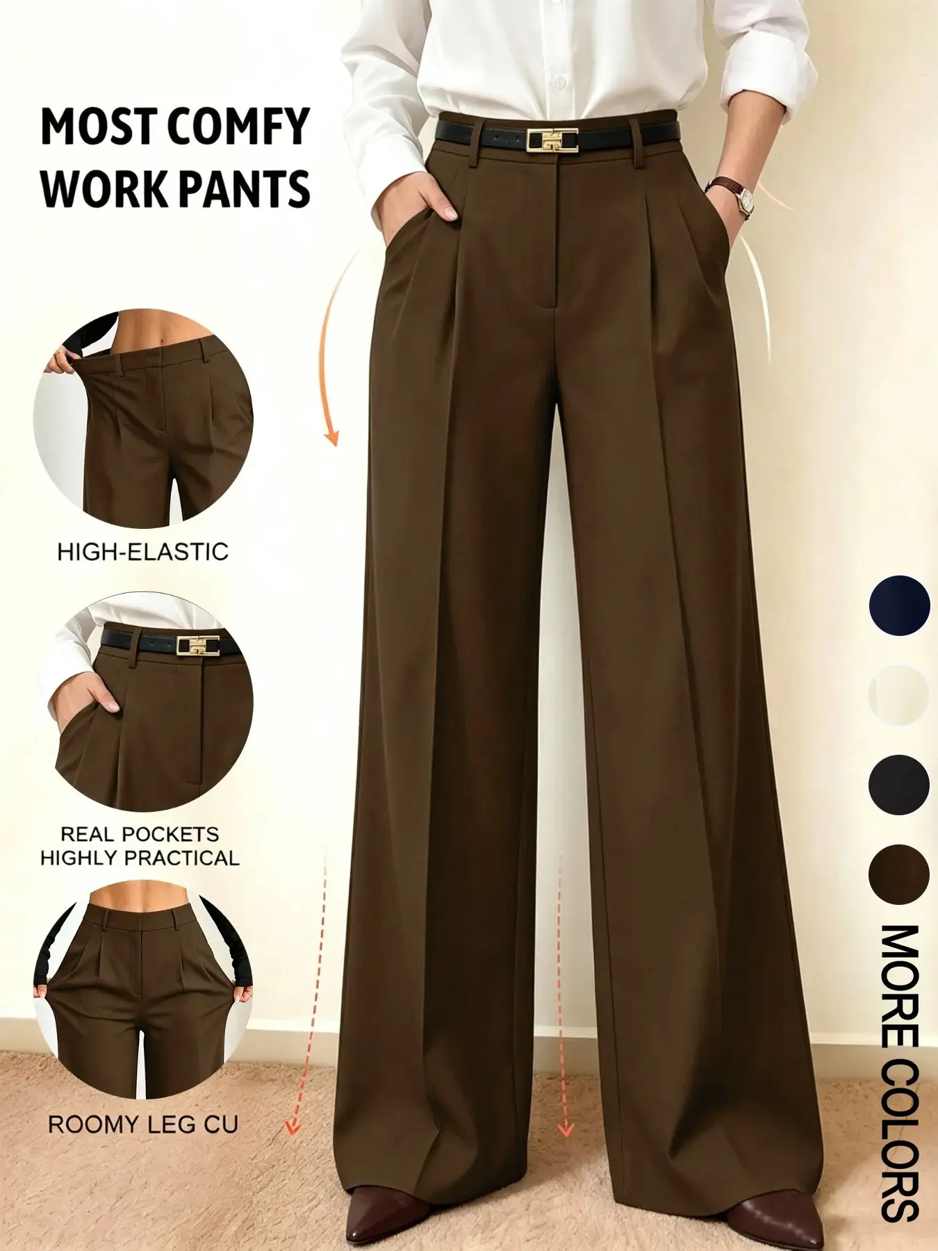 Women's High‑Waist Wide‑Leg Straight‑Leg Suit Pants, Elastic Pleated Commuter Trousers, Suitable for Workplace Office, Business Events, Daily Outings and Other Occasions, Fall Women's Clothing, Pants, Fall Trousers