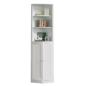 67 Inch Freestanding Corner Storage Cabinet Waterproof MDF Tall Corner Shelf With Open Display Shelves Closed Base Cabinet Anti-Tip Device Adjustable Inner Shelf For Bathroom Kitchen Living Room Hallway 19.7*14*67 Inch