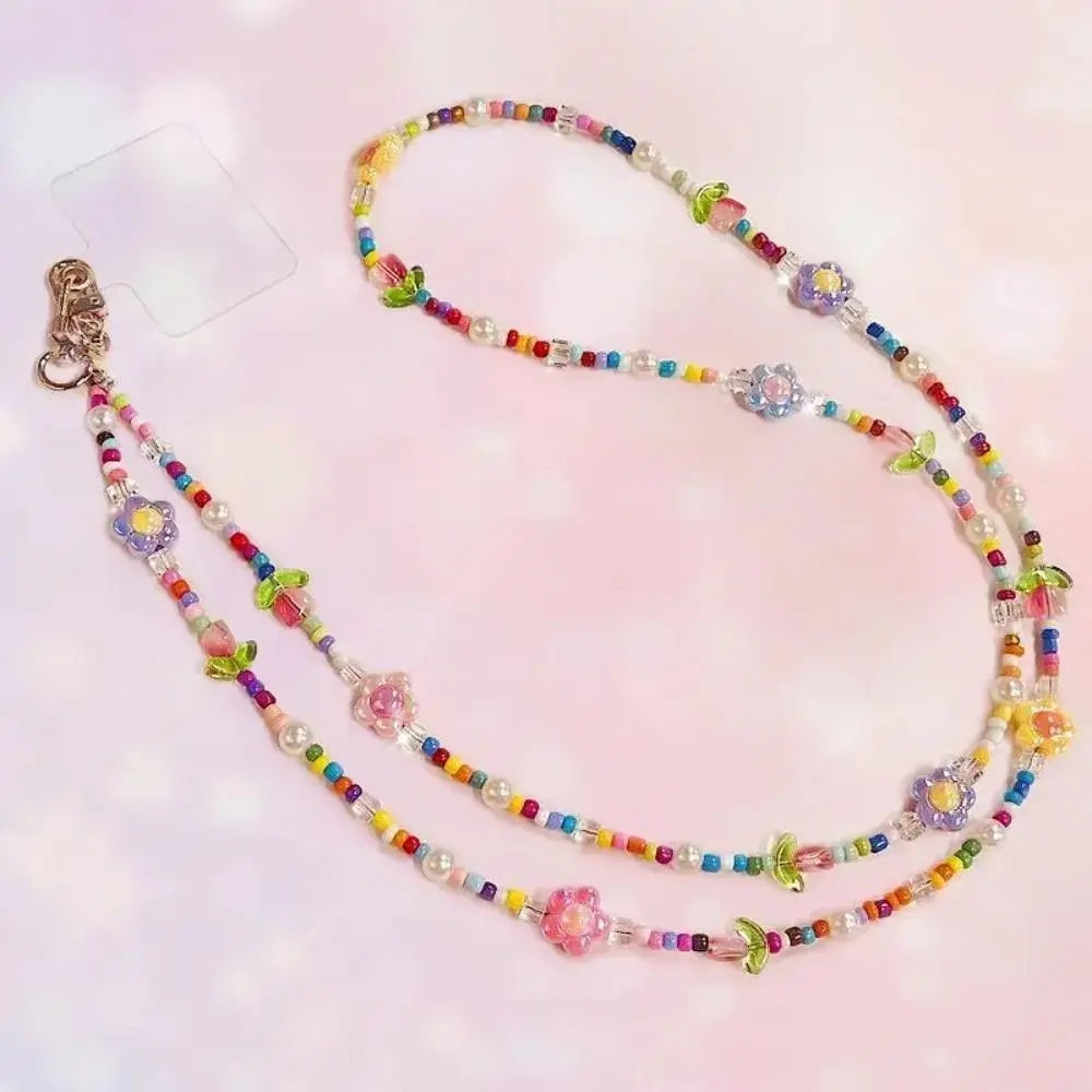 2026 New Single Fashion Plastic Flower Beads Mobile Phone Lanyard, Sparkling Crystal Charm Bag Accessory, with Transparent Back Patch for Easy All-Phone-Case Attachment, Accessories, Smartphone, Cellphone, Vibrant, Single Strap, Unisex, All Phones