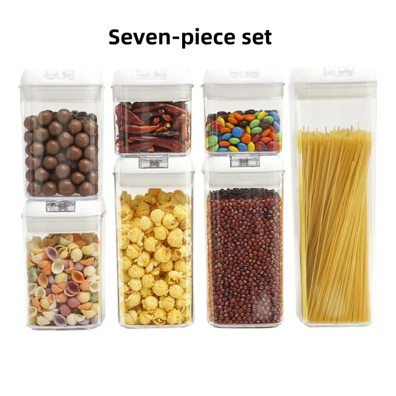 Storage Container with Lid, 4 Inch Sealed Top, Stackable Acrylic Jar Set, Kitchen Food Storage, Spice Pasta Snacks, 7 Pieces, Multiple Types