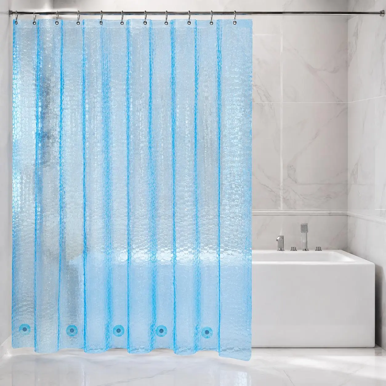 3D Water Cube EVA Shower Curtain Liner, Textured Bathroom Curtain with Metal Grommets, Weighted Bottom & 12 Hooks, Modern Bath Divider for Tub, Shower, Doorway & Partition