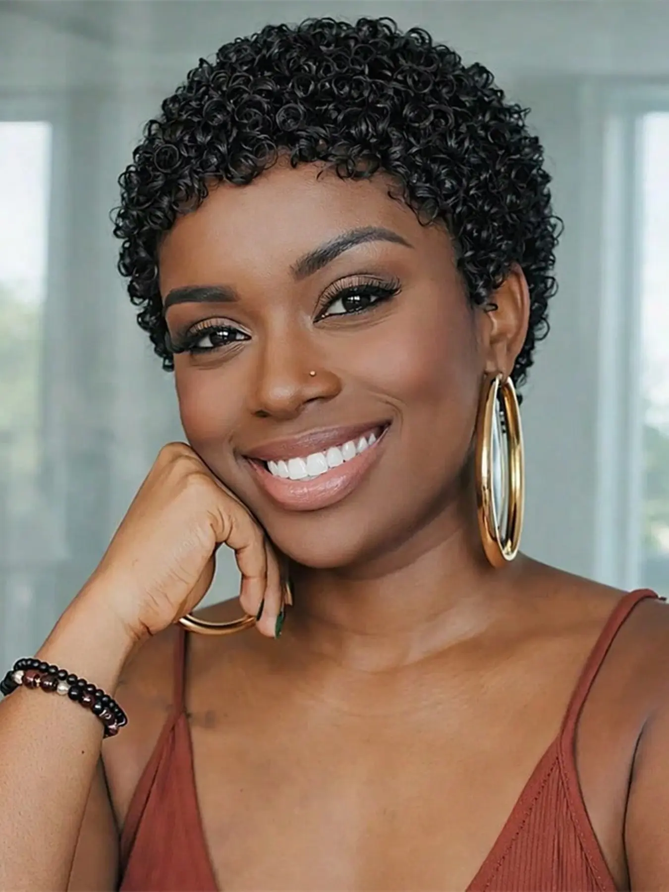 Afro Curly Pixie Cut Wig, Human Hair Wig for Women, Short Curly Pixie Cut Wig for Daily Party Cosplay Use, Natural Look