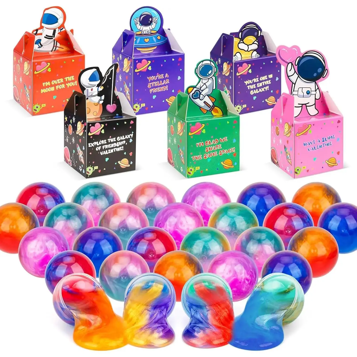30 Pack Valentines Day Gifts for Kids, Valentines Galaxy Slime with Valentines Day Cards Space Gift Boxes, Valentine Classroom Favors Valentines Cards for Boys Girls Class Exchange Prizes