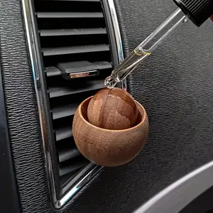 Original Handmade Car Small Round Egg Diffuser Wood, Natural Black Walnut Car Diffuser, Car Air Vent Special Diffuser, Car Perfume Essential Oil Diffusion Wood, Unscented, Without Battery