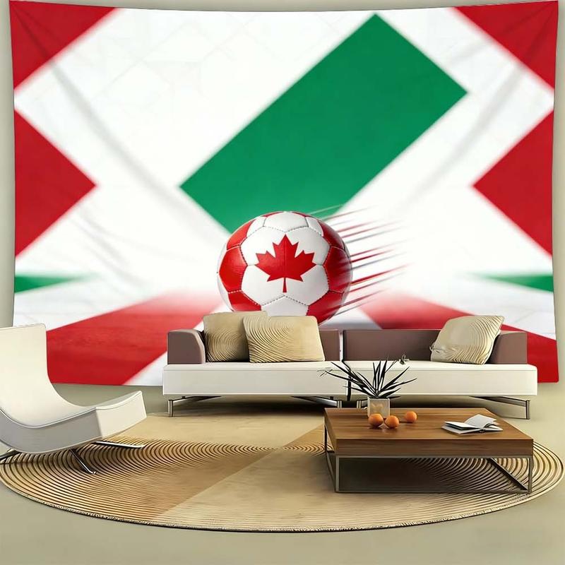 1 pc microfiber FIFA World Cup Tapestry Soccer Ball Wall Hanging Decor for Living Room Bedroom Outdoor Holiday Decoration Canada Theme Green Red White Tapestry Background Cloth Hanging Cloth Wall Cloth Decorative Cloth