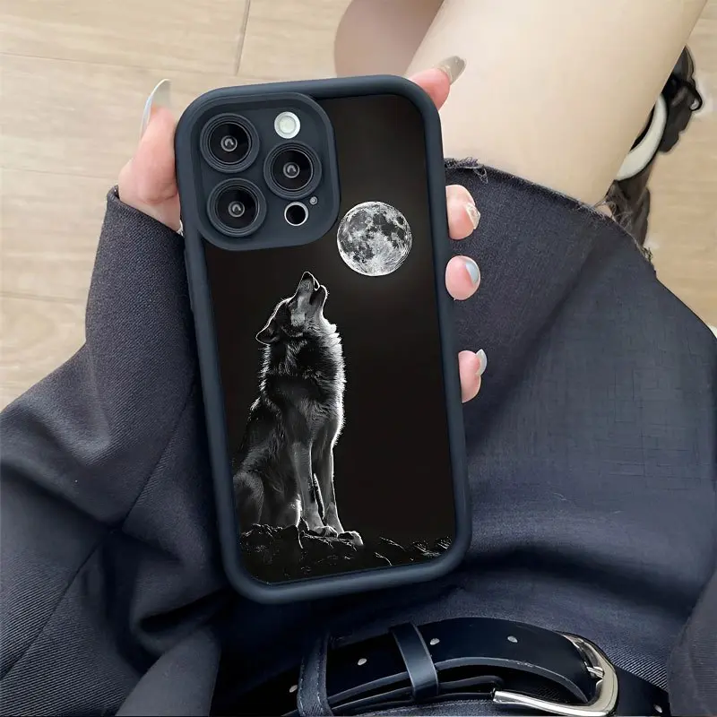 Wolf - Howling - at - Moon Patterned Mobile Phone Case Hot - selling Creative Patterns, Simple And Fashionable Personality Trend for Men And Women Suitable for iPhone 17-11 Pro Max Plus Mini
