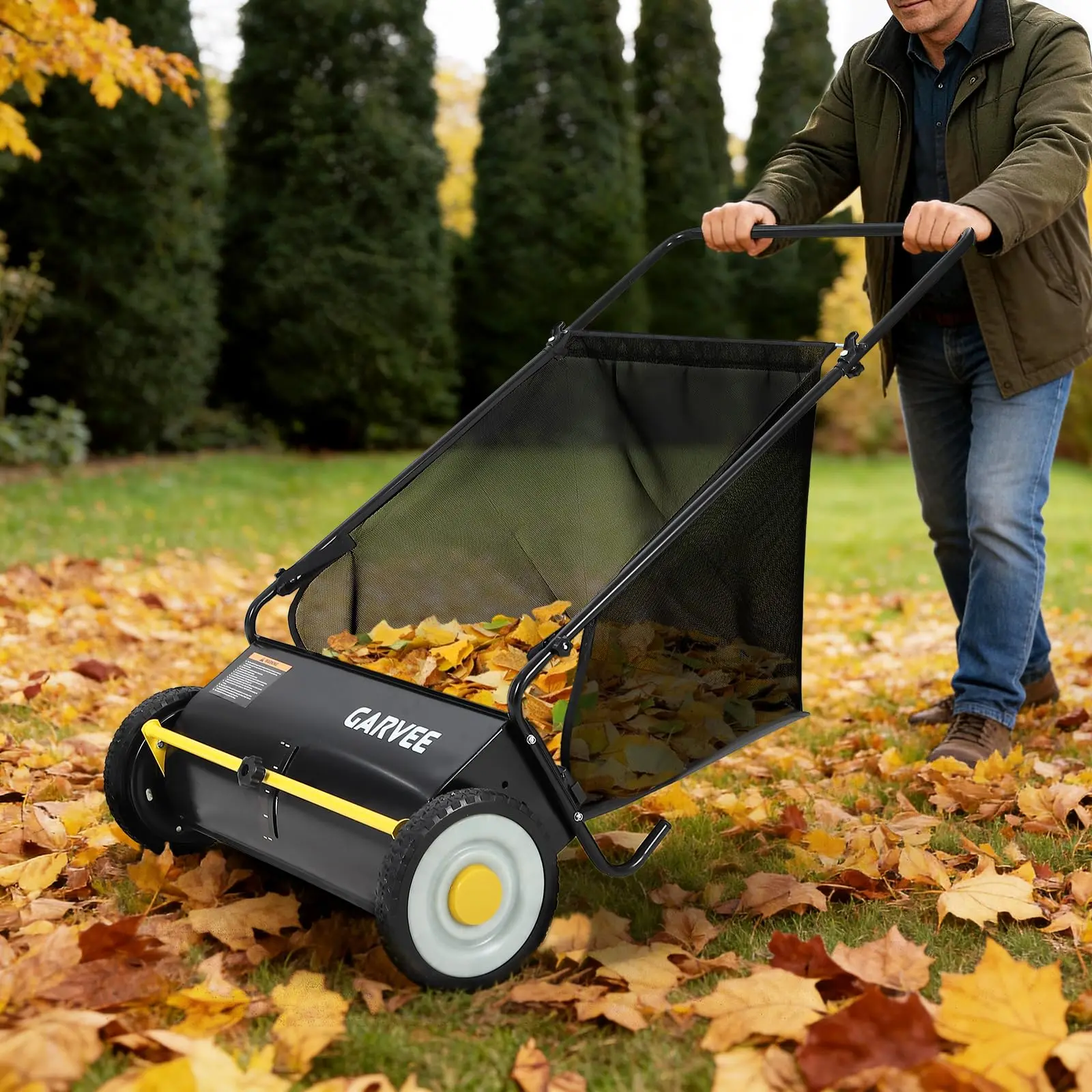 21-In Push Lawn Sweeper with 4 Spinning Brushes, 3.5 Cu. Ft. Hopper and Durable Steel Frame Design