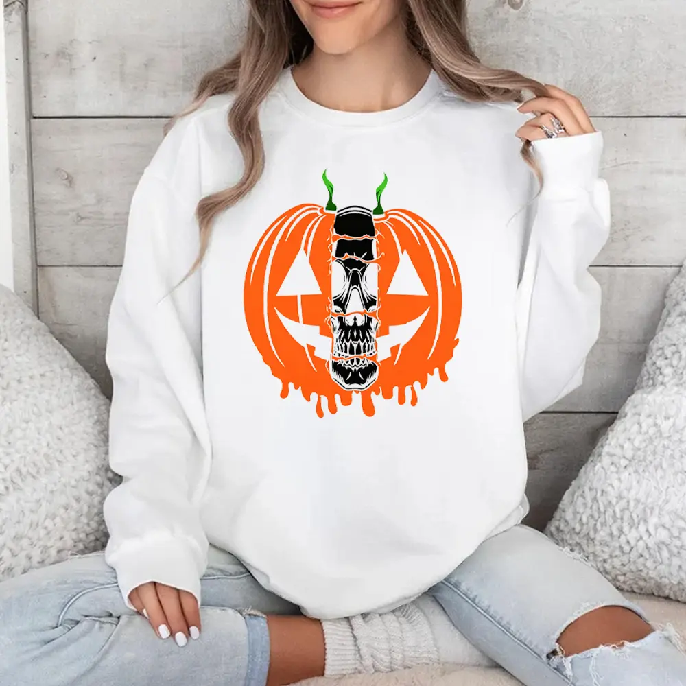 Mock Neck Sweatshirt Graphic Hoodie Women Halloween Skull Pumpkin Drip Graphic Sweatshirt, Essential Hoodies For Women Spooky Jack O Lantern Fall Casual Soft Fleece Long Sleeve Pullover Graphic Hoodie