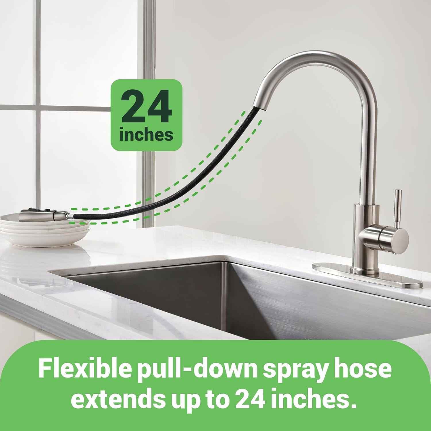 Kitchen Faucets, Kitchen Sink Faucet with Booster Sprayer, Sink Faucet, Pull Down Faucets, Brushed Nickel PB1057
