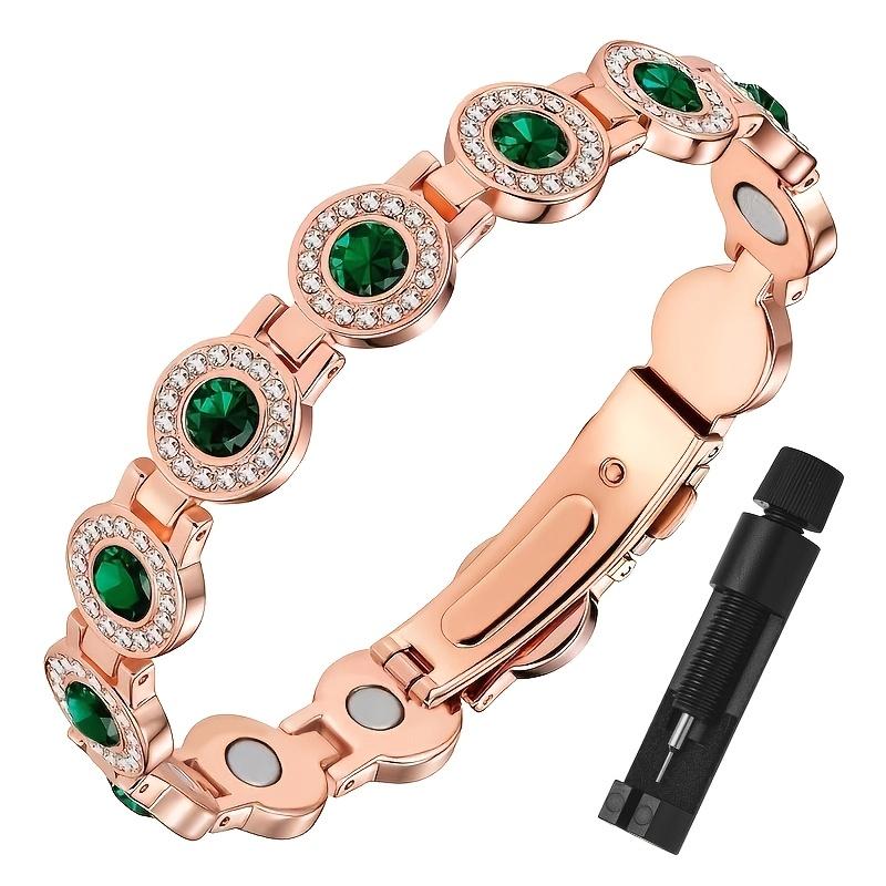 Magnetic Copper Bracelets for Women, 4X Strength 3800 Gauss Magnets, Adjustable Bracelet with Secure Clasp and Premium Multi-Facet Crystal Inlays