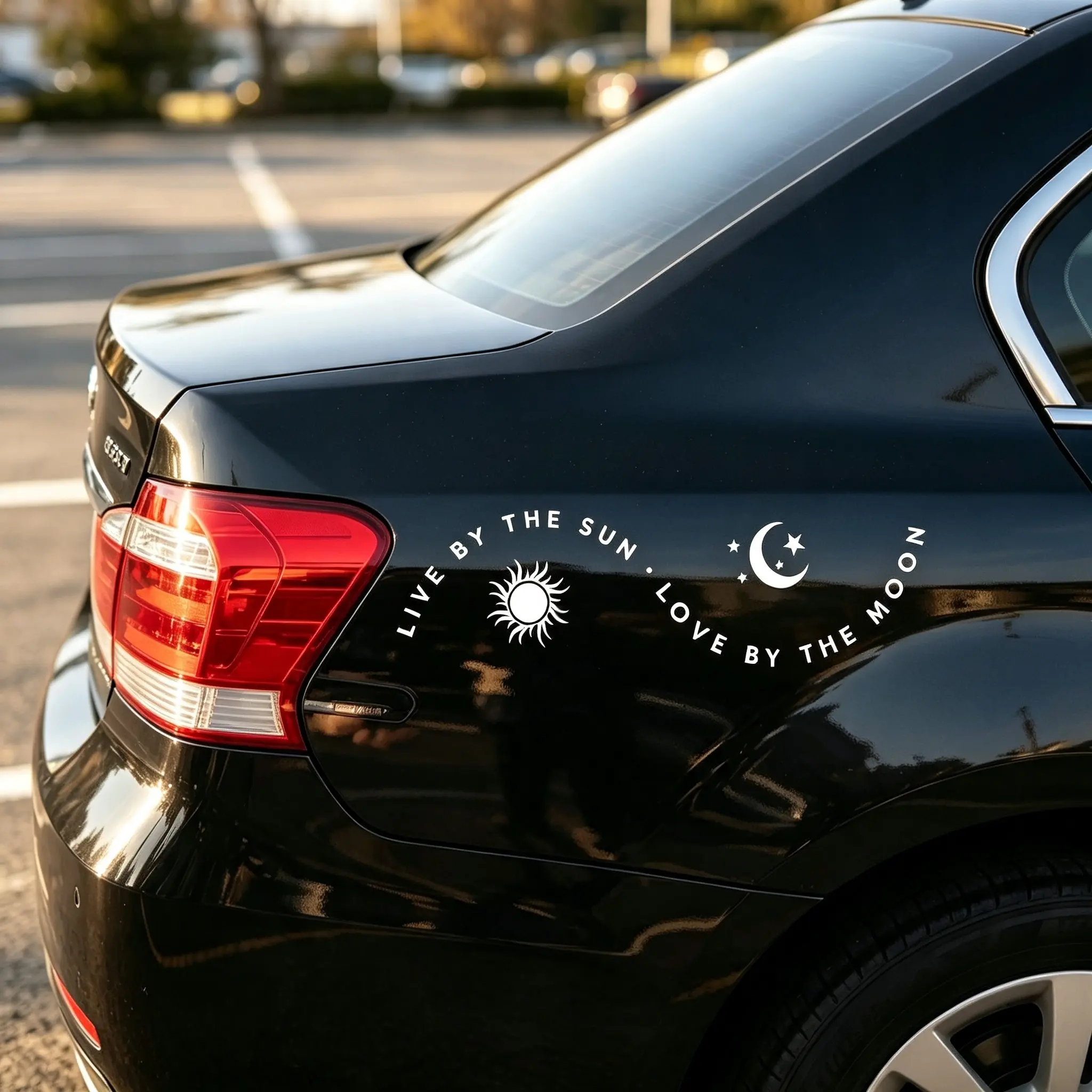 Bohemian Sun Moon Car Sticker – Removable Window & Mirror Decal, “Sun for Life, Moon for Love” Design, Easy Apply & Remove Residue-Free, Perfect for Car, Motorcycle, Bike, Laptop, Phone Case, Home, Party