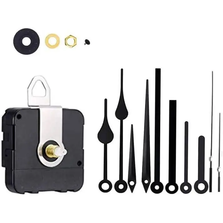 DIY Silent Quartz Embroidery Craft Clock Movement Kit, Frameless Long Spindle Repair Set with Caps, 16mm Shaft, 8mm Thread Length, 4 Pairs of Hour Hands, 2 Second Hands, Easy Installation, No Battery Needed