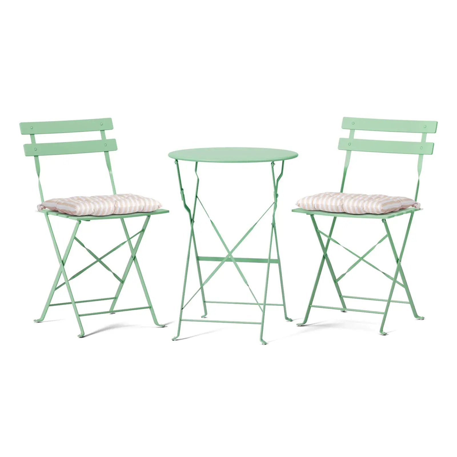 Outvita Outdoor Folding Bistro Table and Chairs Set of 2, 3-Piece Bistro Set with Premium Steel Frame and Comfortable Cushions for Patio, Balcony, Garden, Porch, Yard Summervibes