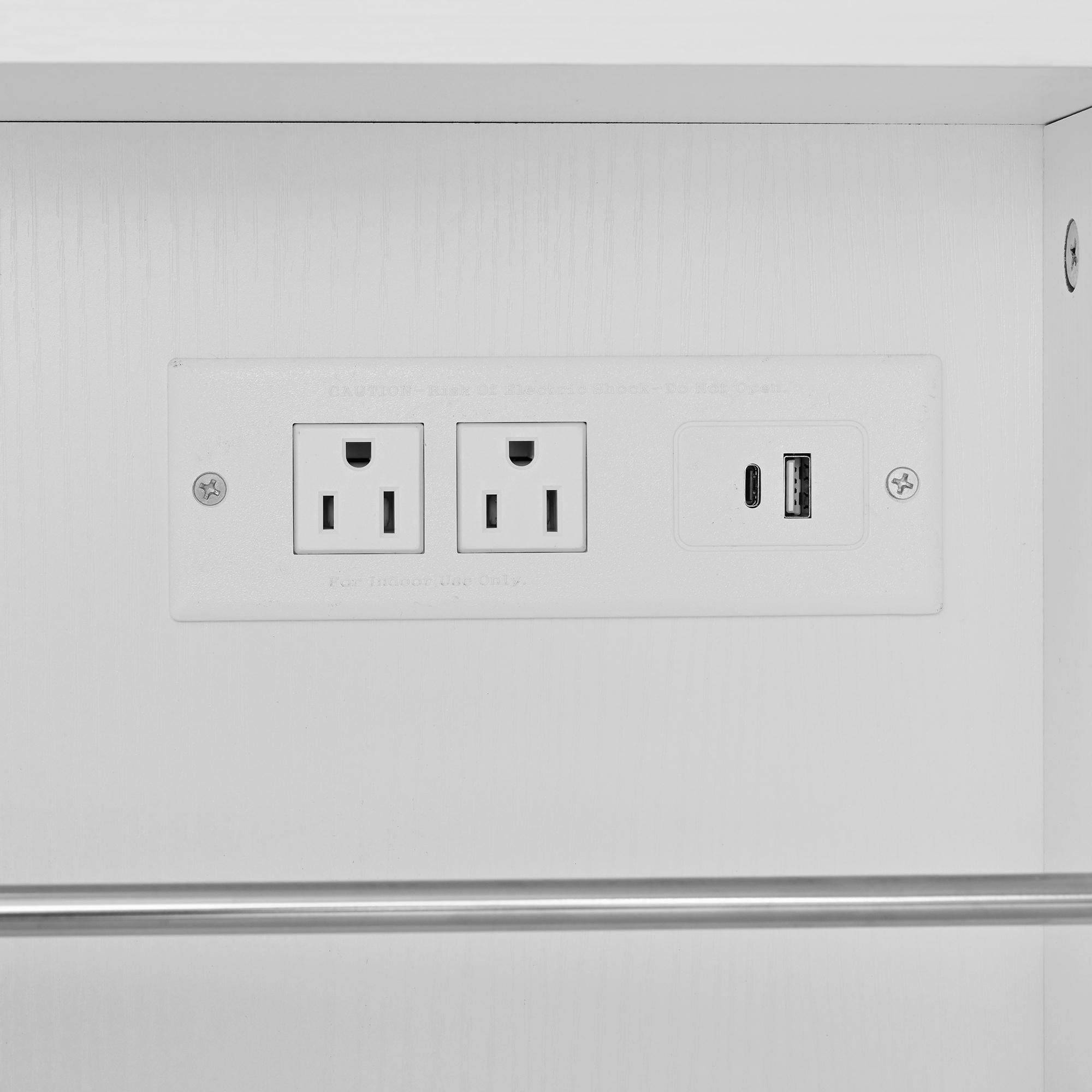 ARCH U_Style 47.2" Kitchen Island with Drop Leaf & Power Outlet, Wine Bar Cabinet with Bottle Rack & Glass Holder, Coffee Bar, 2-Door Buffet Sideboard with Side Shelves, Melamine MDF