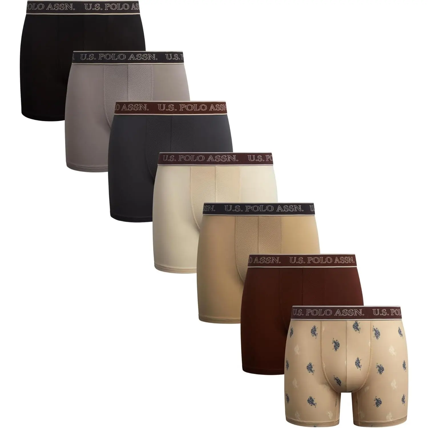 U.S. Polo Assn. Mens Boxer Briefs - 7 Pack 6'' Inseam Cotton Breathable Mens Boxer Shorts Pack with Contour Pouch