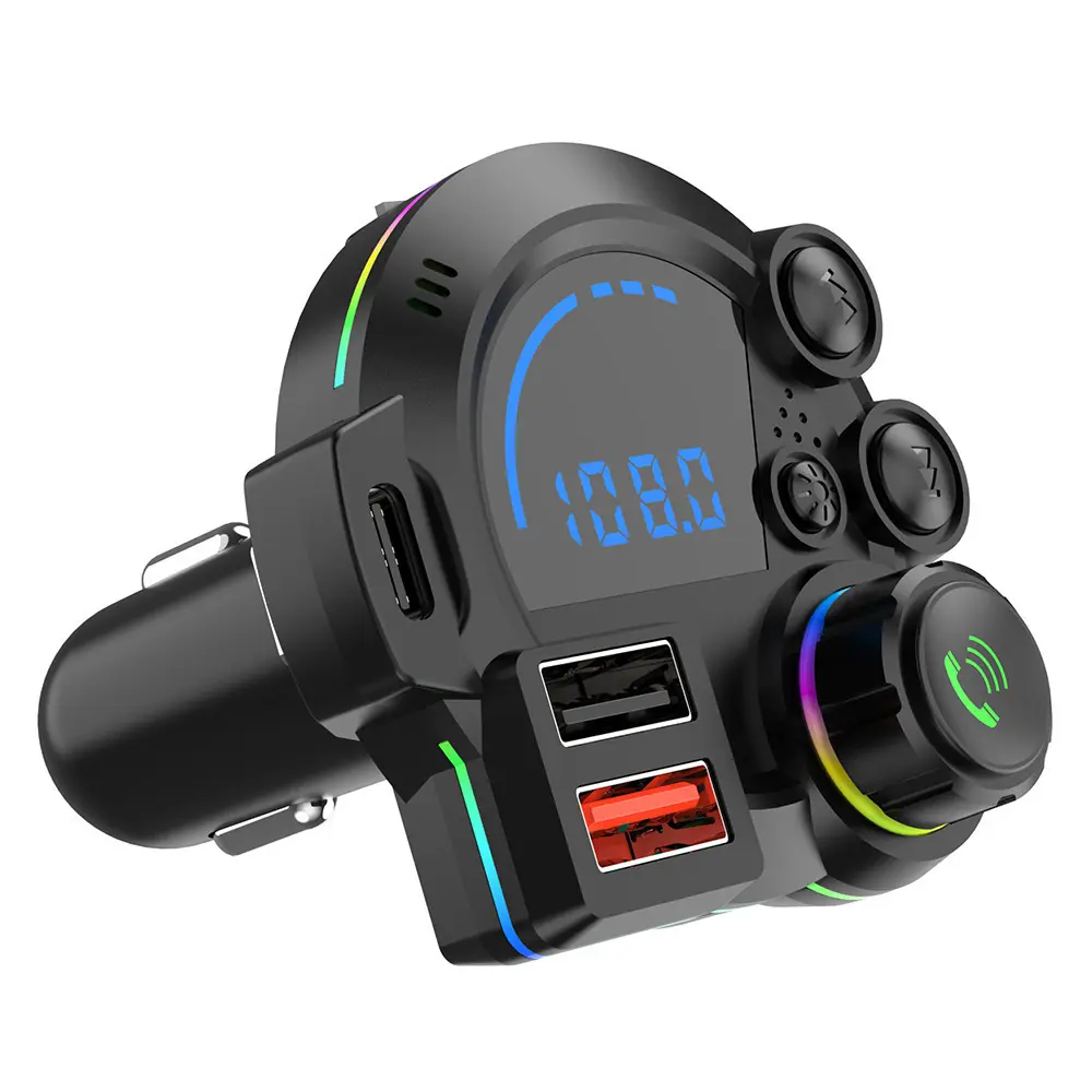 BT 5.3 Car FM Transmitter with PD 20W QC 3.0 Fast Charging – One-Touch Voice Hands-Free Calls, RGB LED Lights, Wireless MP3 Player with Dual USB Ports, Bass Sound Enhancer, Radio Adapter, 12-24V Universal Car Charger,Car Accessories & Road Trip Essentials