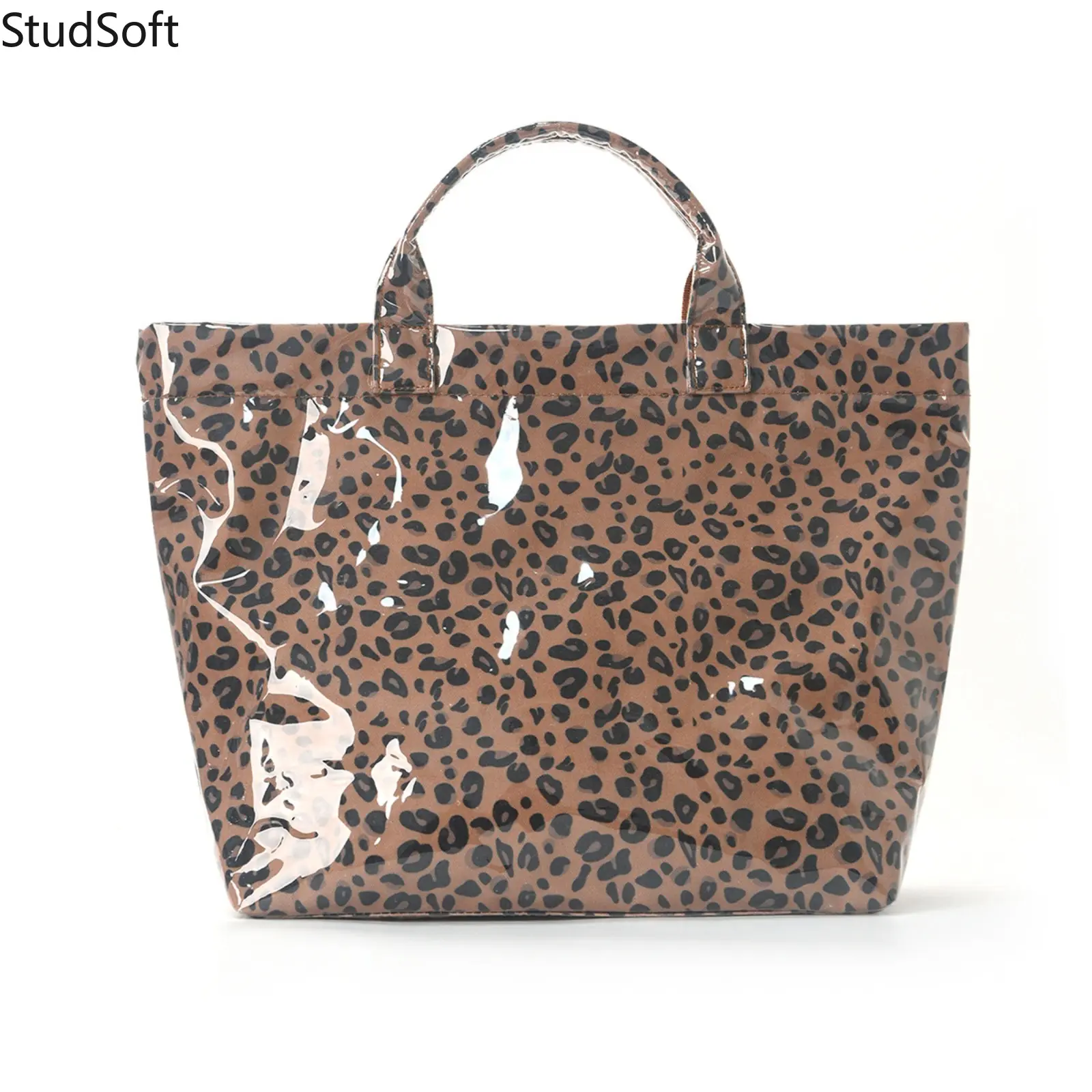 Women's Leopard Print Large-Capacity Glossy PVC Shoulder Tote Bag, Waterproof Jelly Handbag for Daily Travel, Sports & Outdoor Rain Gear Use, Cheetah Print