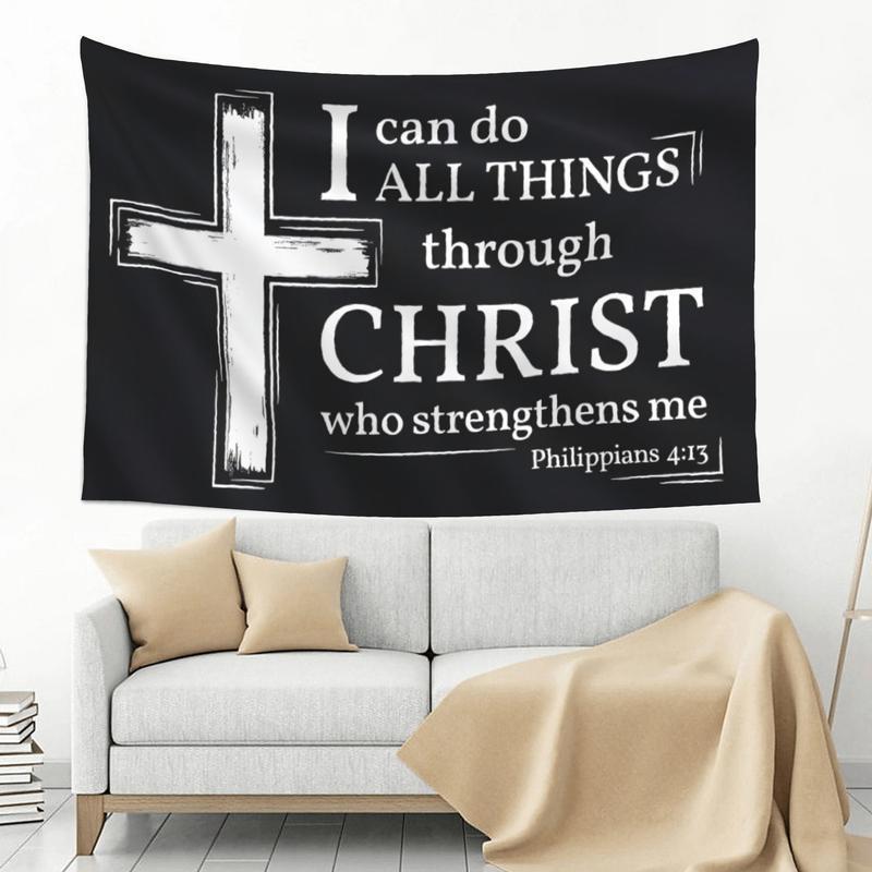 Tapestry  Acts Philippians 4:13 Inspirational Christian Flag 40x60 in "I Can Do All Things Through Christ" Bible Verse Flag for Room, Yard, Church, and Events ﻿       (B) Wall Banner Decorative Tapestry Christmas