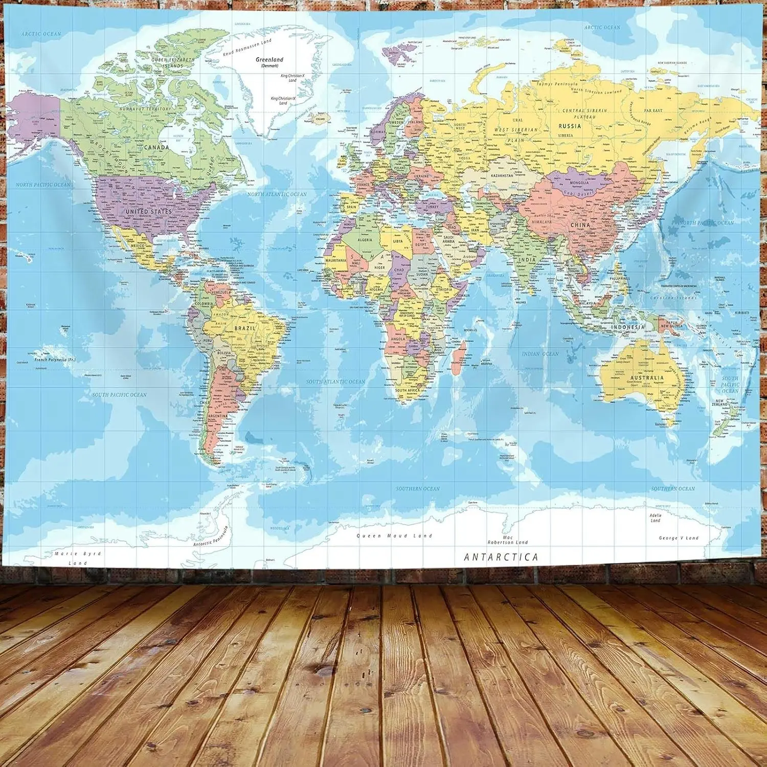 60 x 40 Inch Educational National World Map Tapestry Wall Hanging, Home Decor for Bedroom Living Room Dorm