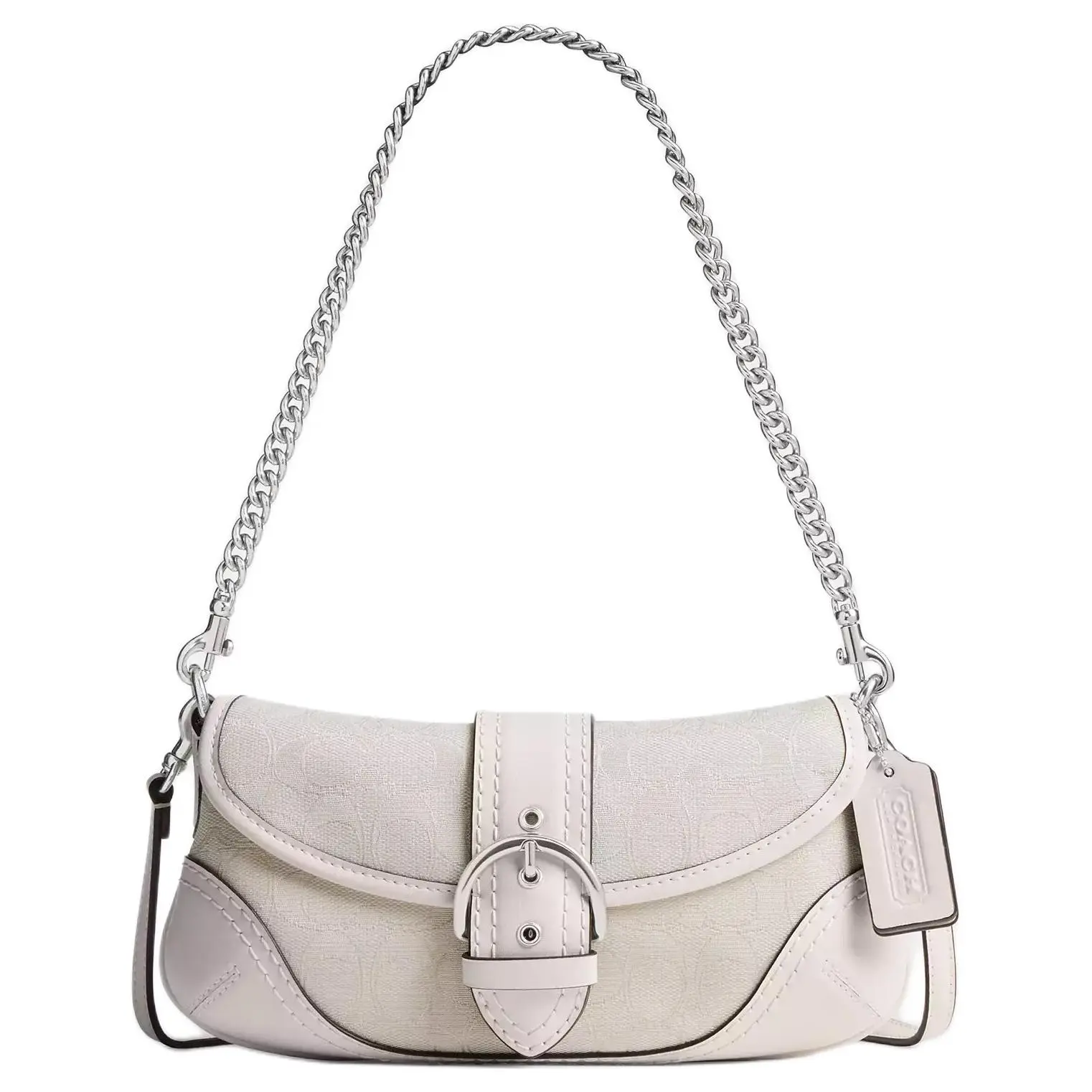 COACH Soho Flap 25 Classic Monogram Chain-Shoulder Bag for Women, Coated Canvas and Leather, Medium Size, White