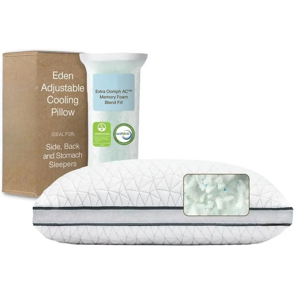 Eden Bed Pillow  Size for Sleeping  ,  and Side Sleeper- Medium Soft Memory  Cooling Gel - CertiPUR-/GREENGUARD