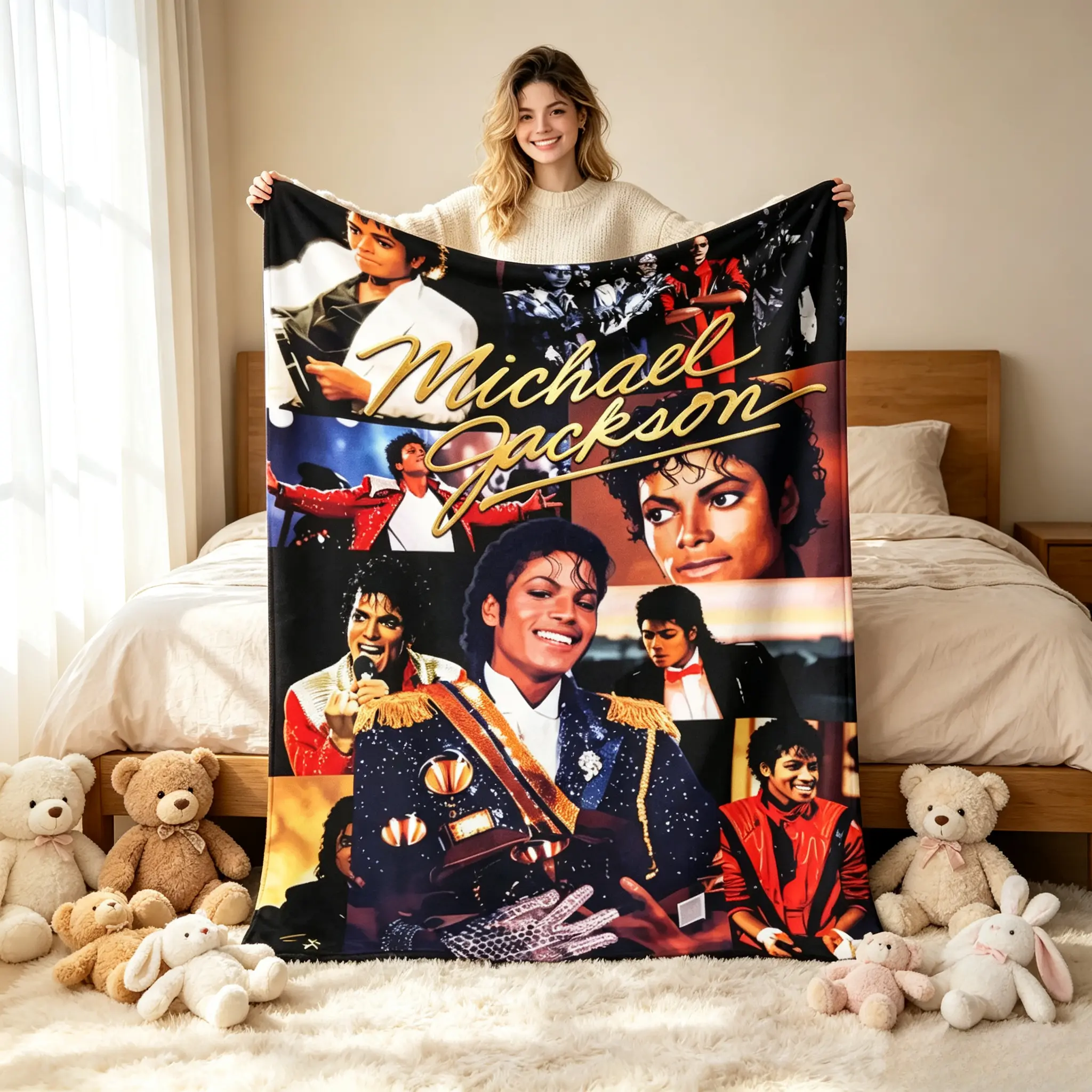 Michael Jackson King of Pop Art Collage Flannel Fleece Throw Blanket, MJ Music Legend Soft Warm Cozy Plush Blanket For Bed Sofa Couch, Fan Home Decor Collectible Memorabilia Gift For Pop Music Lovers Birthday Christmas TikTok Popular Amazon Must Have