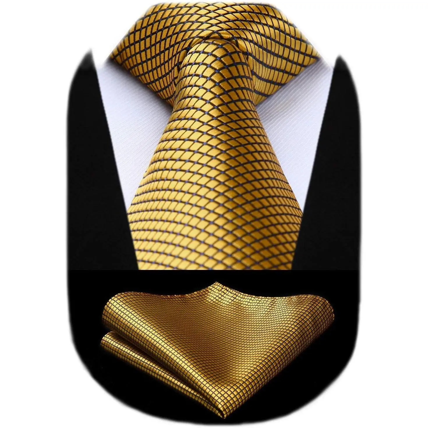 Men's Plaid Tie and Pocket Square Set - Classic Woven Formal Checkered Neckties & Handkerchief for Wedding Party(Gift)
