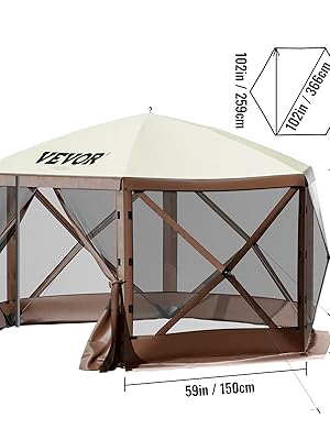 VEVOR Pop Up Gazebo Screen Tent, 6x6 ft Hexagon Pavilion with Mosquito Netting, Removable Wind Cloths & Mesh Windows for Patio and Outdoor Use