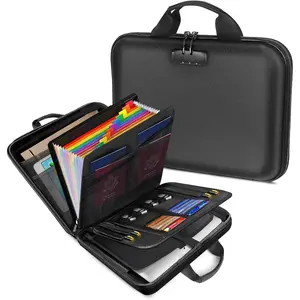 Fireproof Document Organizer with Lock, Hard-Shell Fireproof Document Box with 13 Pocket Accordion File Folder, Portable File Organizer Office Home Travel Safe Storage for Important Documents Laptop