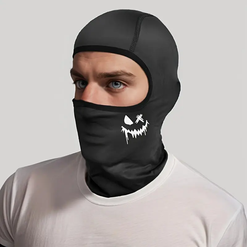 2 PCS Men' & Women' Full-Face Coverage Hooded Mask Suitable for Outdoor Sports,, Skiing - Joyful Face Print Face Shield with Neck, Hand Washable/Dry Cleanable, Fashionable for -Day Wear