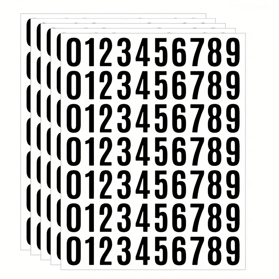 5 Sheets 1in Waterproof Self-Adhesive Number Stickers, Sticky Labels, Vinyl Digital Labels for Mailbox Door Numbers, Office School Home Use