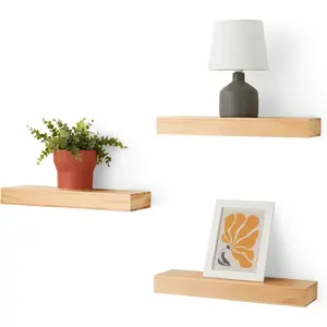 Wood Floating Wall Shelves, 3-Pack, Pine, 15.8" x 5" x 1.8", Natural Wood