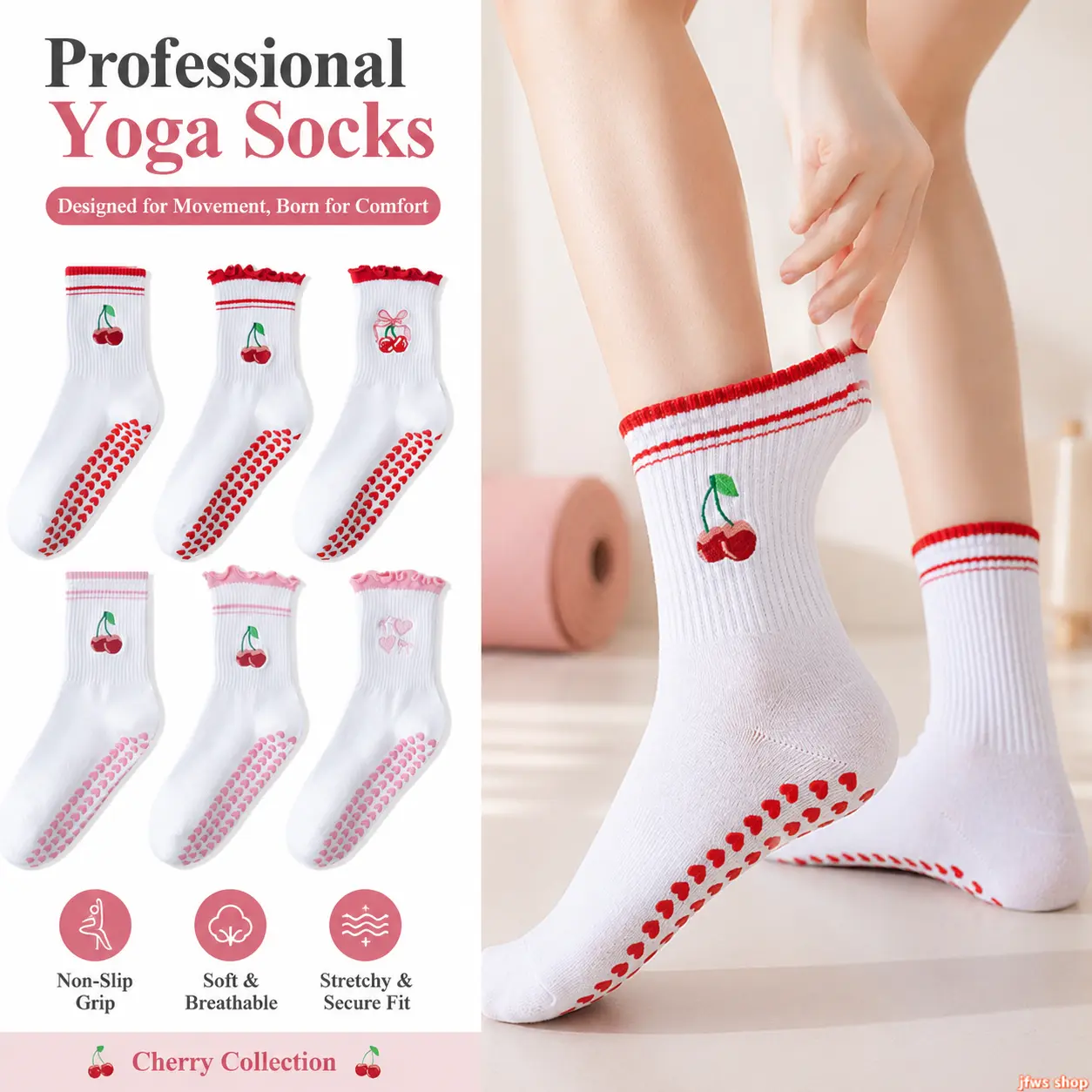 2026 New 3 Pack Cartoon Mid-Calf Non-Slip Yoga Socks for Women, Breathable Cotton Pilates Barre Socks with Silicone Grips, Anti-Skid Floor Socks for Studio Home Gym Dance Fitness tiktokshopbacktoschool