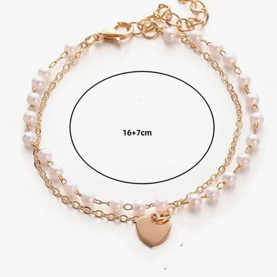 Double-layer peach heart pearl bracelet fashionable retro ins style personality design cold wind pearl jewelry