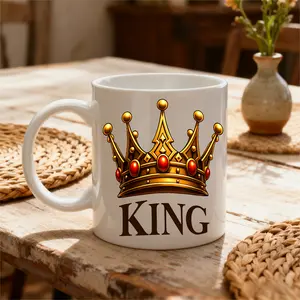 11oz White Mug, Royal Golden Crown Design, King Text Theme, Daily Use Or Seasonal Gift, For Men Or Father