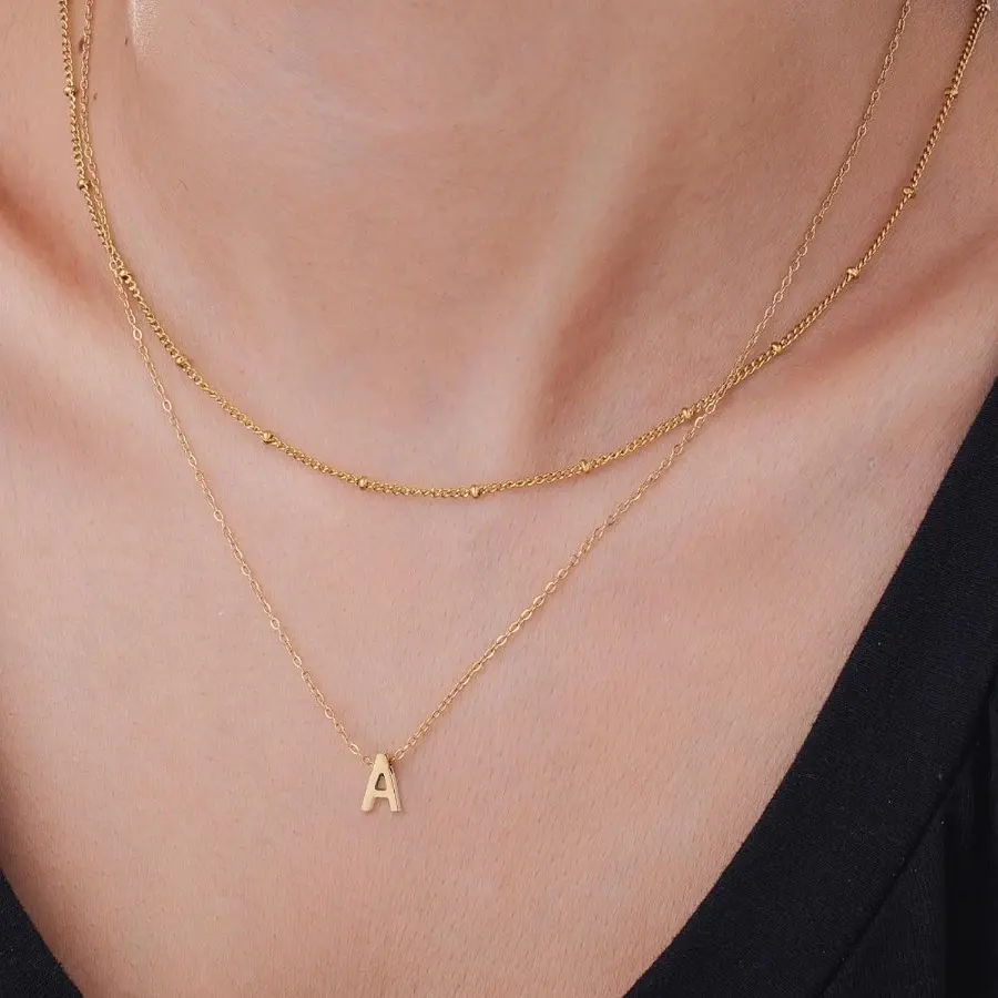 Layered Initial Pendant Necklace for Women with Customizable A-Z Letter Charm, Personalized Jewelry Gift, Initial Necklaces, Female Wear, Initial Letter