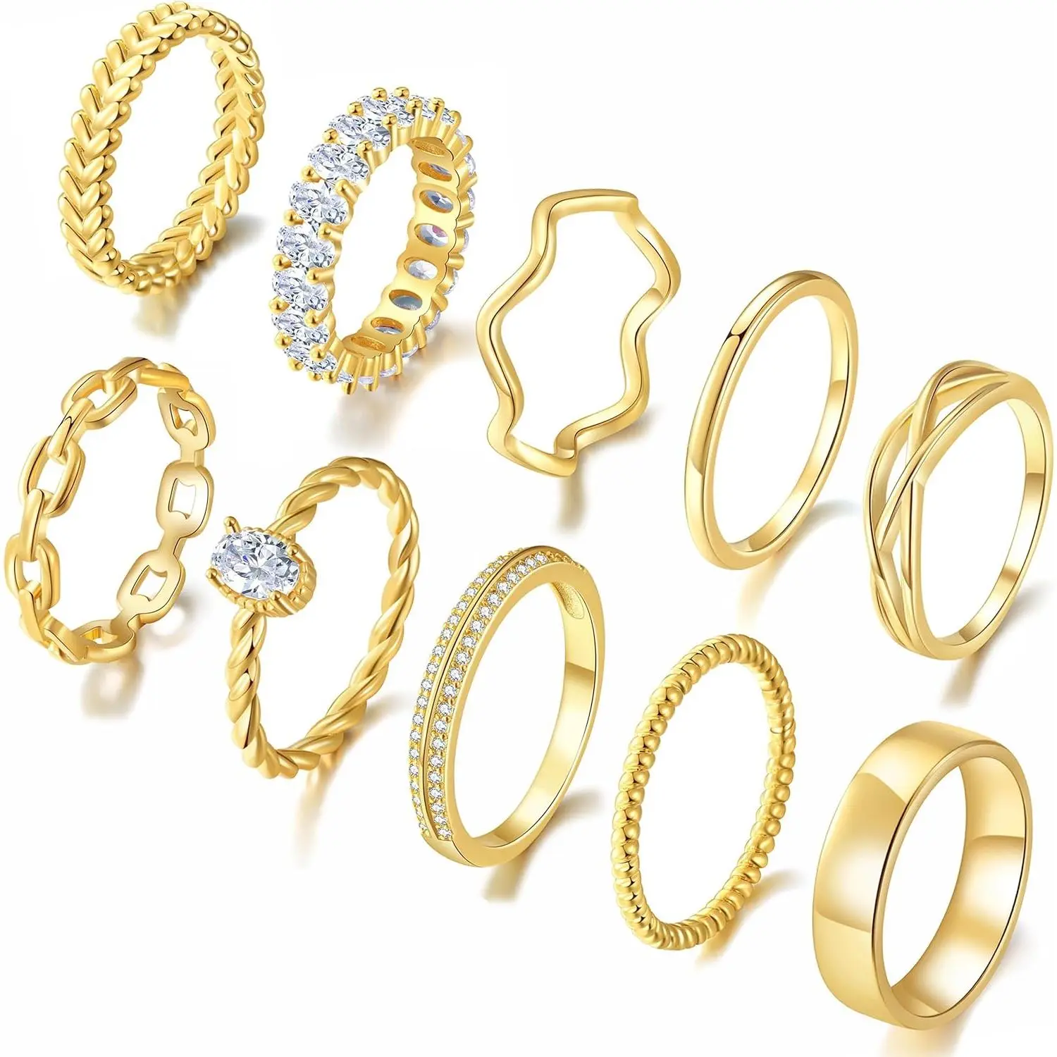 Gold Plated Stackable Rings - Wedding Bands & Eternity Rings, Dainty 14K Gold Plated, Thin & Simple, Trendy Thumb Stacking Ring Pack (Size 12/11/10/9/8/7/6/5/4)