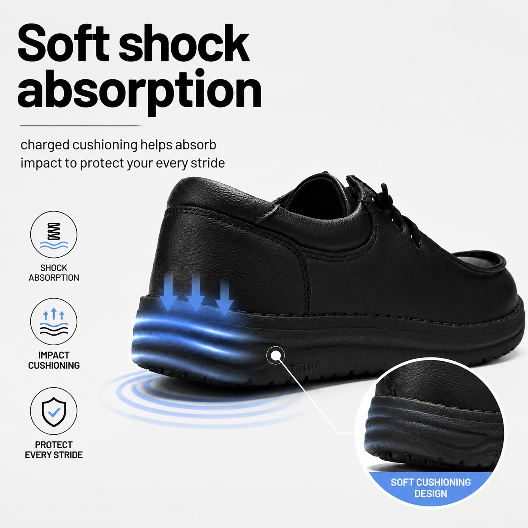 Unisex Closed Lace Leather Work Footwear - Soft, Cushioned, Slip-Resistant, Oil-Resistant Kitchen Walking Shoes for Chefs, Ideal for Long Shifts, Casual, Chefs/Servers, All Season