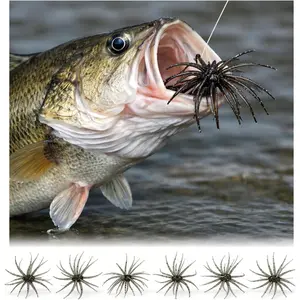 6Pcs Sea Urchin Bait, Realistic Fuzzy Dice Fishing Lure Bass & Perch, Floating TPR Swimbait with Reflective Stars, 6 Colors Artificial Worm Bait Saltwater & Freshwater