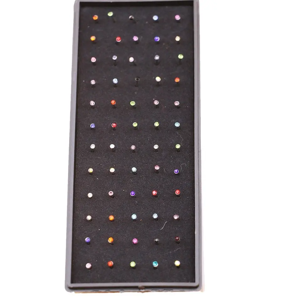60pcs L-Shaped Steel Nostril Studs With Colored Zircon Tops, Nostril Piercing Body Jewelry, Hypoallergenic Anti-Slip Bend Shaft, Lightweight Daily Wear Piercing Accessory