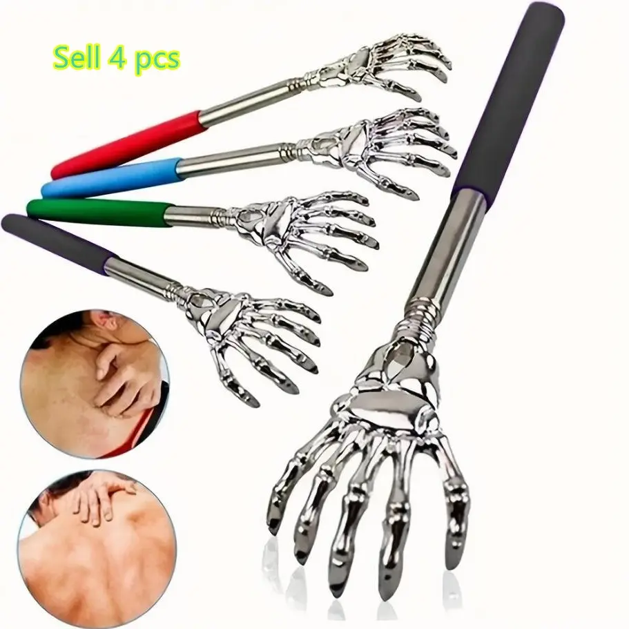 4-Piece Portable Extendable Back Scratcher, Stainless Steel Telescoping Design, Ideal for Humans & Pets, Adjustable Back Massager