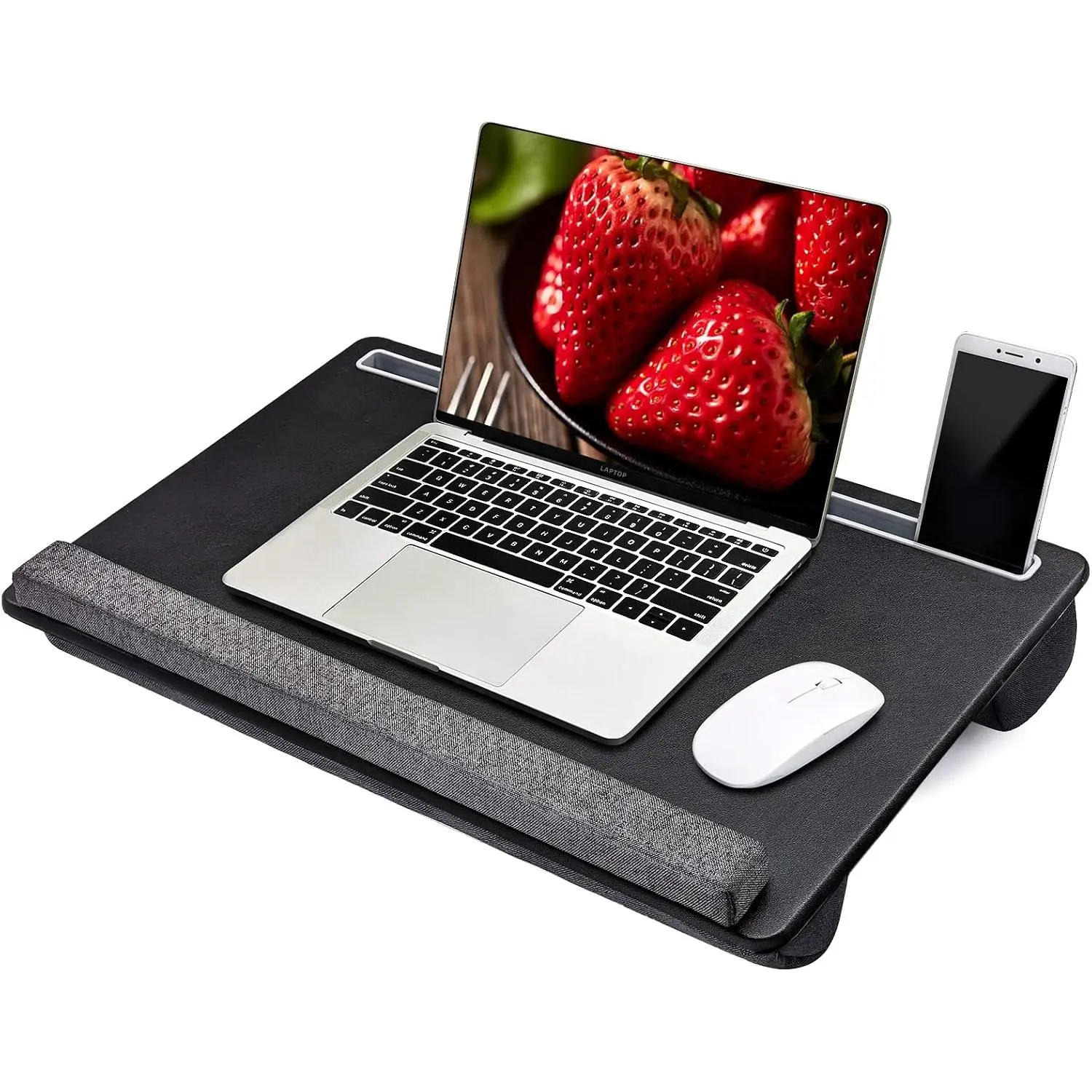 Lap Laptop Desk - Full PU Material  Pad Gaming Tray - Portable LapDesk with Phone Holder & Wrist Rest for Notebook, MacBook, Tablet, Bed, Sofa(Black, Fit Up 17.3-in Laptops)
