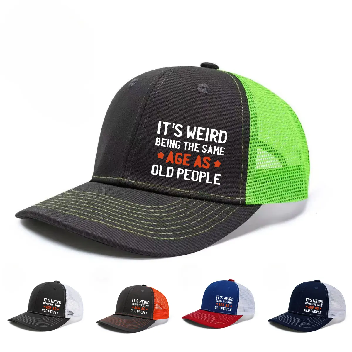 Nestoniyun It's Weird Being The Same Age As Old People Trucker Hat for Men Women, Adjustable Mesh Back Funny Slogan Snapback Baseball Cap