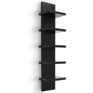 1=5 Tier Shelvesl, Vertical Column Wall Decor Mount Floating Shelves for Bedrooms, Living Rooms, Natural Finish Wall Shelf, Black