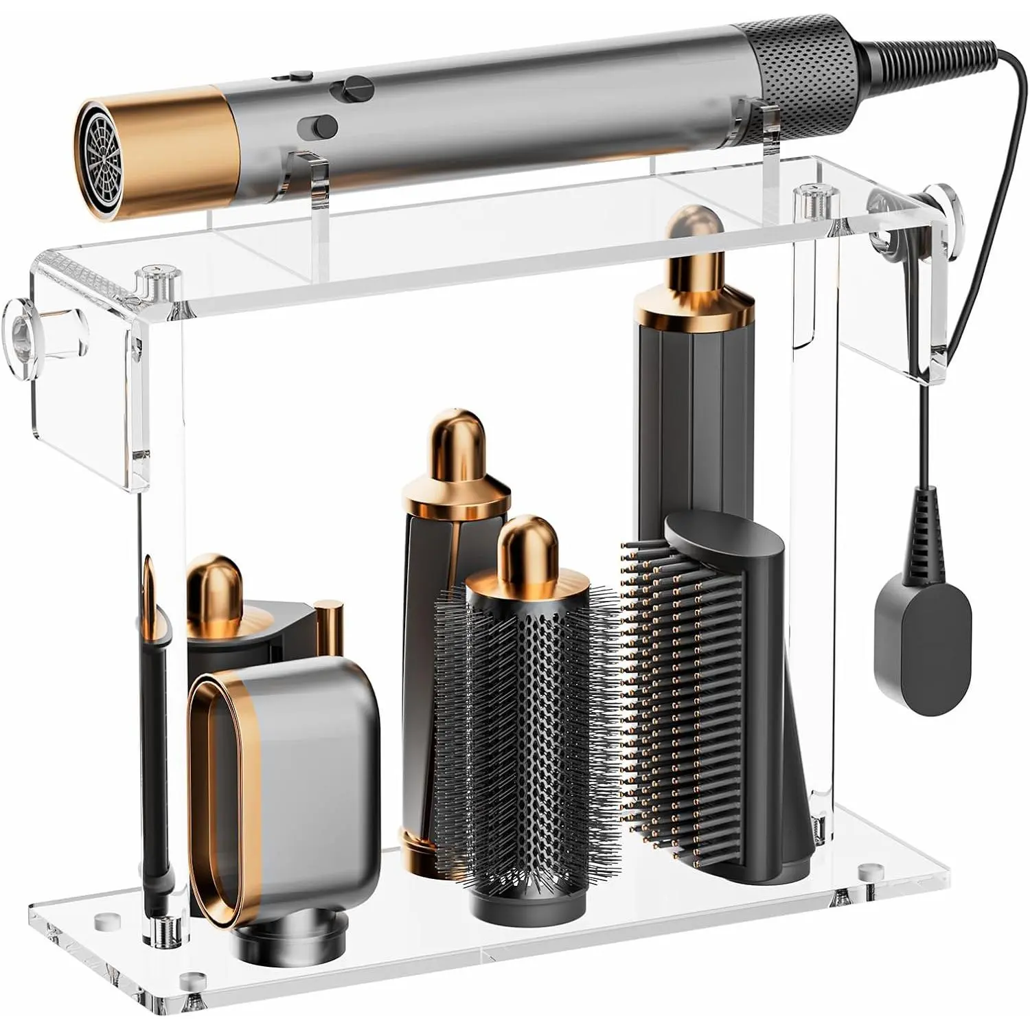 YUNEASELF Storage Holdr Compatible with Dyson Airwrap Styler Accessories: Acrylic 6 Holes Countertop Organizer for Dyson Long Barrel Attachment - Clear Stand for Bathroom Vanity Makeup Table
