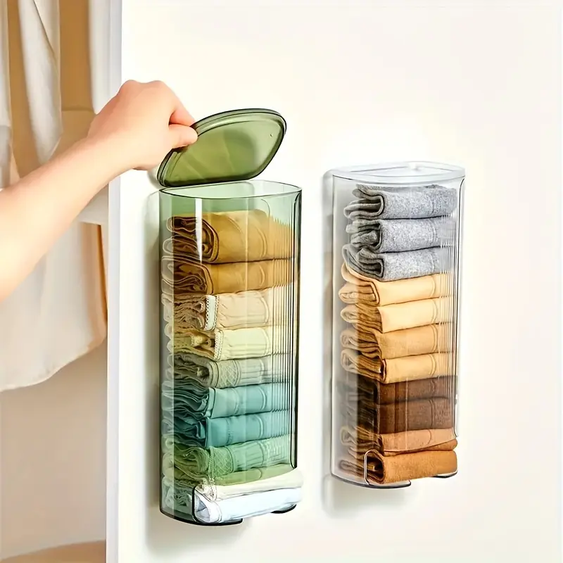 1 wall-mounted storage box for underwear and socks, with no need for drilling for installation. It features a plastic drawer design with a smooth surface, making it ideal for storing accessories and also serving as a hidden storage space under the bed.
