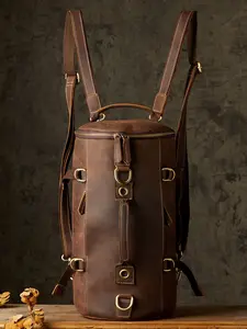 Handmade Crazy Horse Leather Backpack, Men's Vintage Full Grain Cowhide Travel Bag, Large Capacity Motorcycle Backpack, Traveler Essentials Backpack