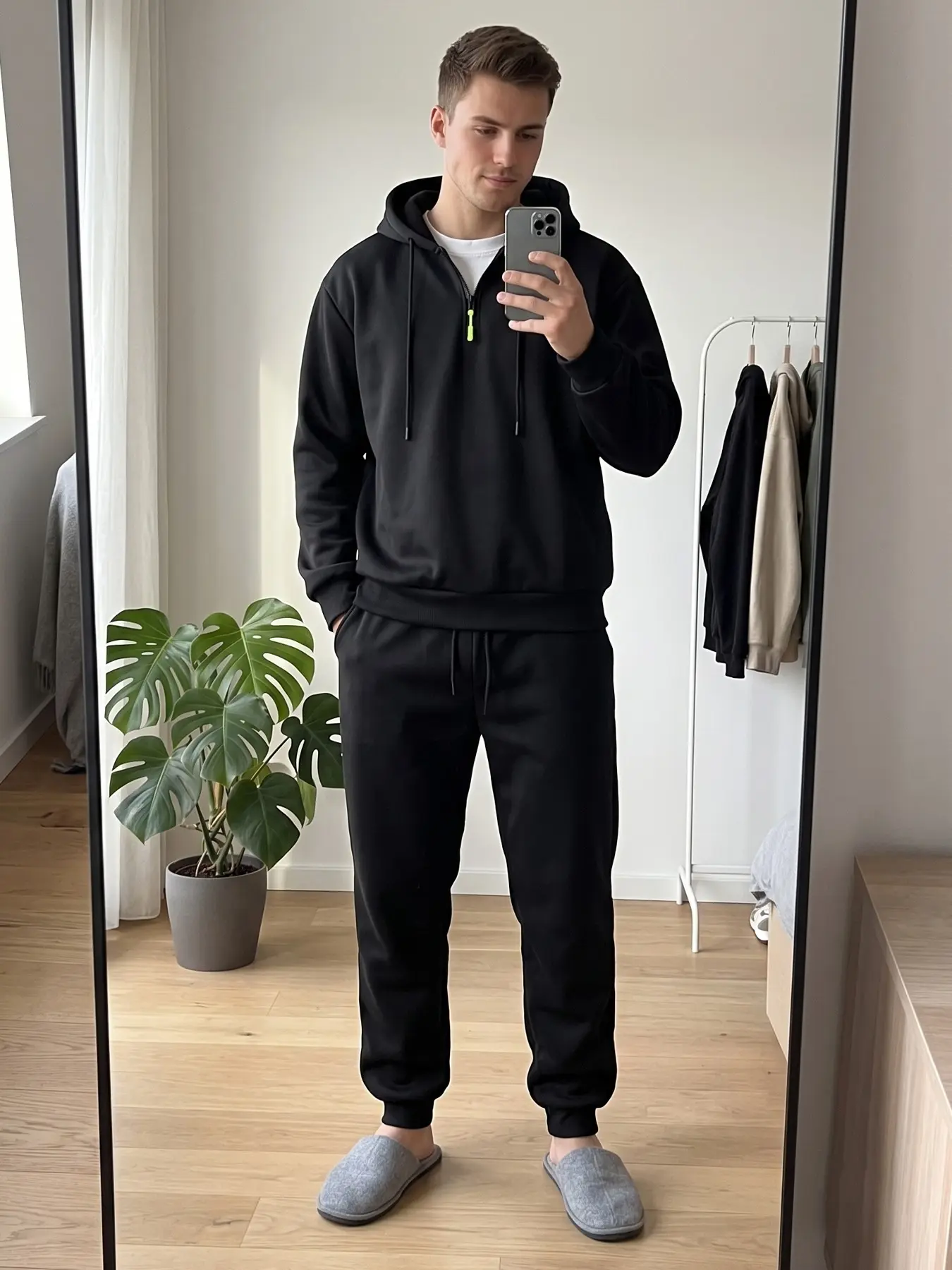 Men's 2 Piece Tracksuit Matching Outfit, Quarter Zip Hoodie Hooded Sweatshirt Pullover Top & Elastic Drawstring Jogger Pants with Side Pockets, Casual Athletic Sweatsuits for Gym Daily Street Loungewear, Athleisure Wear Set
